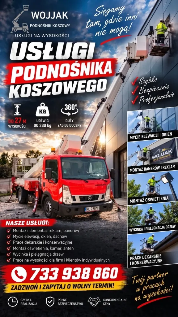 Ulotka usług podnośnika koszowego WOJJAK Nowy Tomyśl