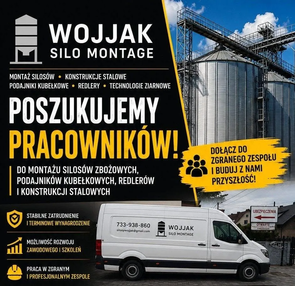Rekrutacja monterów WOJJAK Silo Montage – bus firmowy i silosy